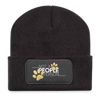 Not a People Person - Hundepfoten Motiv - Recycelte Patch Beanie - Dunkelgrau - Vorne