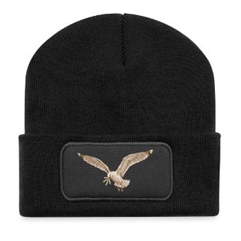 Mouette drôle qui vole des frites sur la plage - Beanie recyclé à patch - noir - Devant