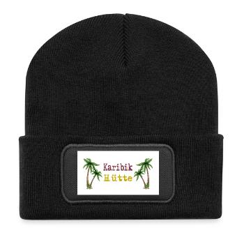 Karibik Hütte Palmen Inselidylle - Recycelte Patch Beanie - Schwarz - Vorne