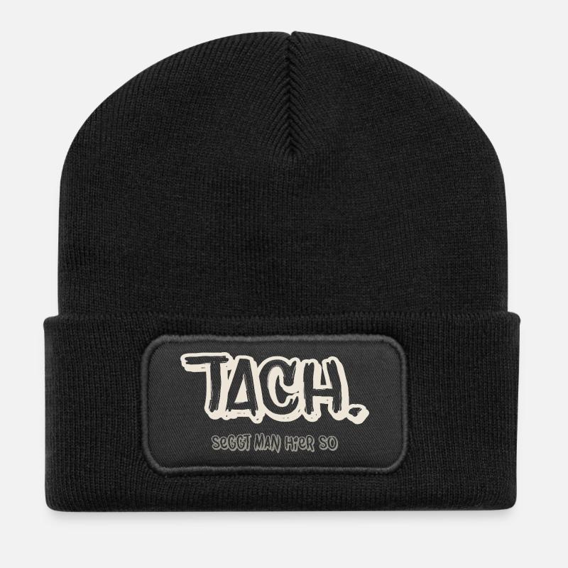 Tach.  seggt man hier so  Norddeutscher Spruch  - Recycelte Patch Beanie - Schwarz