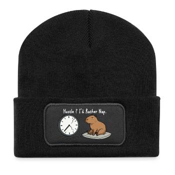 Capybara Nap Humor Broken Clock White - Recycled Patch Beanie - black - Front