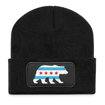 Chicago Flag Bear Pride Nature City Fusion - Recycelte Patch Beanie - Schwarz - Vorne
