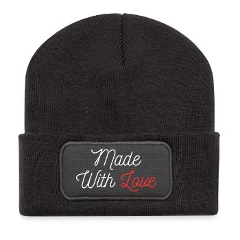 Fait avec amour Saint-Valentin - Beanie recyclé à patch - charbon - Devant