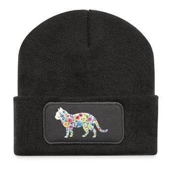 Chat de Printemps - Beanie recyclé à patch - charbon - Devant