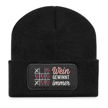 Le vin gagne toujours Morpion Drôle de proverbe - Beanie recyclé à patch - noir - Devant