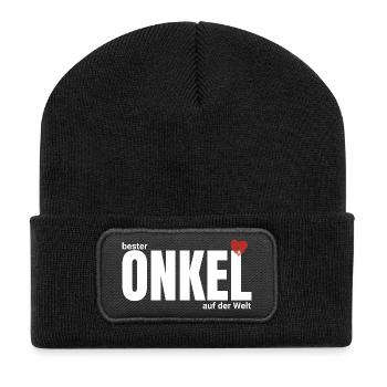 Bester Onkel der Welt – Großschrift - Recycelte Patch Beanie - Schwarz - Vorne