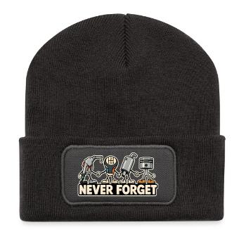 Never Forget – Verbrennungsmotor Auto Retro Design - Recycelte Patch Beanie - Dunkelgrau - Vorne