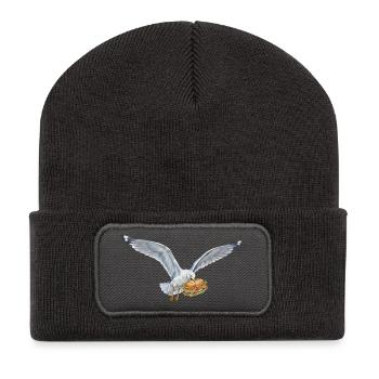 Funny Seagull Steals Fish Rolls Beach - Recycled Patch Beanie - dark grey - Front