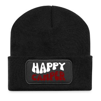 Happy Camper Schriftzug Outdoor - Recycelte Patch Beanie - Schwarz - Vorne