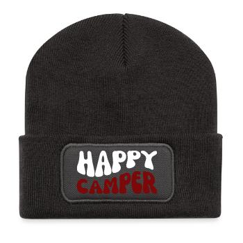 Happy Camper Schriftzug Outdoor - Recycelte Patch Beanie - Dunkelgrau - Vorne