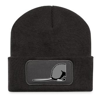 Ratte Rückseite Halb Lustig Schwanz Nagetier Tier - Recycelte Patch Beanie - Dunkelgrau - Vorne