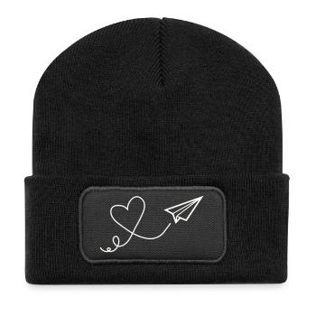 Herzflug Linienkunst - Recycelte Patch Beanie - Schwarz - Vorne