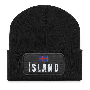 Isländische Flagge, isländischer Patriot - Recycelte Patch Beanie - Schwarz - Vorne