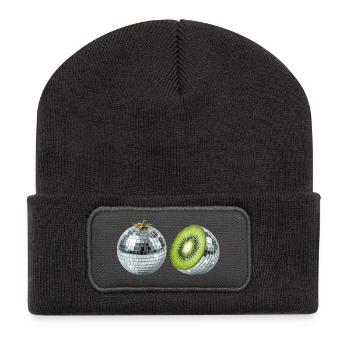 Kiwi Disco Spiegelball - Recycelte Patch Beanie - Dunkelgrau - Vorne