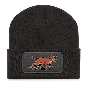 Abessinische Katze Laufgeschwindigkeits-Porträtsport - Recycelte Patch Beanie - Dunkelgrau - Vorne
