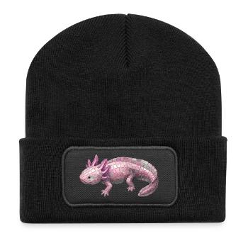 Axolotl Mosaik - Kunst für Molch-Fans - Recycelte Patch Beanie - Schwarz - Vorne