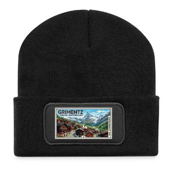 Grimentz Alpenpanorama Poster - Recycelte Patch Beanie - Schwarz - Vorne