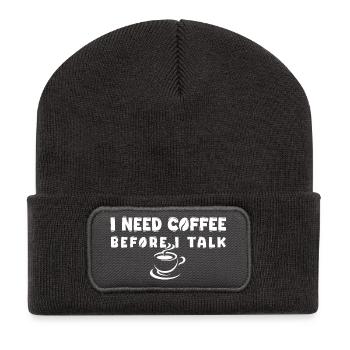 Ich brauche Kaffee, bevor ich lustige Kaffeeliebhaber Gif rede - Recycelte Patch Beanie - Dunkelgrau - Vorne