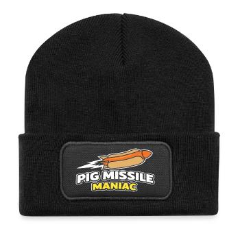 Pig Missile Maniac Funny Hot Dog Rocket Design - Recycled Patch Beanie - black - Front