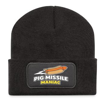 Pig Missile Maniac Funny Hot Dog Rocket Design - Recycled Patch Beanie - dark grey - Front