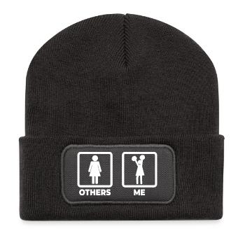 Cheerleaderin Strichmännchen - Recycelte Patch Beanie - Dunkelgrau - Vorne
