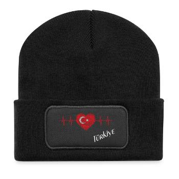 Turkey Heart with Star Crescent Pulse - Recycled Patch Beanie - black - Front