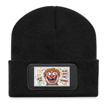 Kunterbuntes Cartoongesicht - Recycelte Patch Beanie - Schwarz - Vorne