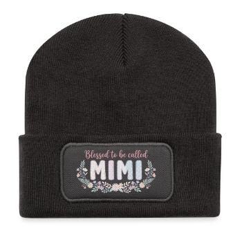 Mimi Oma Blumen Geschenk Süße Oma - Recycelte Patch Beanie - Dunkelgrau - Vorne