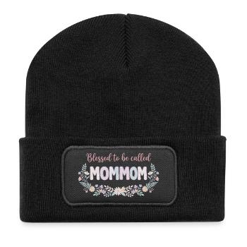Mommom, Granny Flowers, Cute Grandma Gift - Recycled Patch Beanie - black - Front