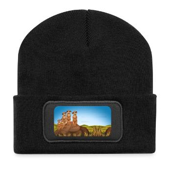 Suricate autocollante de livre sur le rocher dans la savane - Beanie recyclé à patch - noir - Devant