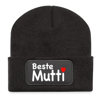 Beste Mutti Spruch Mama - Recycelte Patch Beanie - Dunkelgrau - Vorne