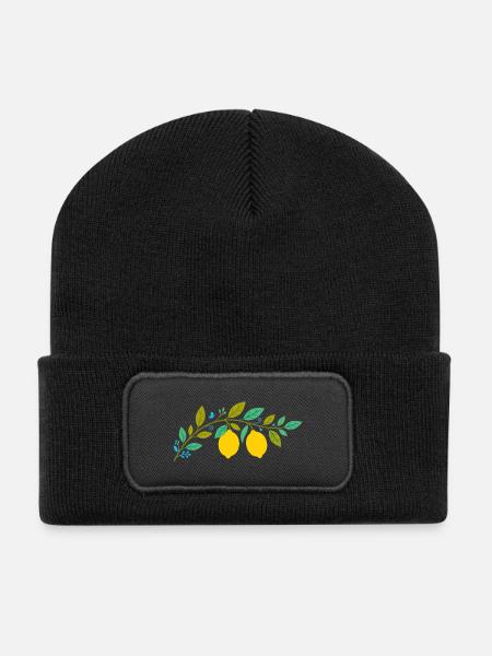 Zitronenzweig Illustration - Recycelte Patch Beanie - Schwarz