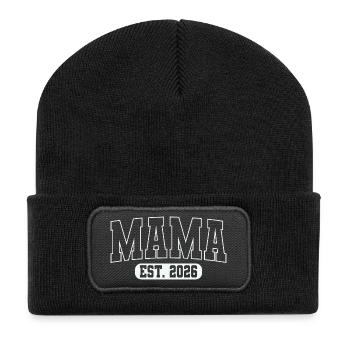 Mama Fondée en 2026 – Future maman aux lettres fortes - Beanie recyclé à patch - noir - Devant