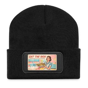 Eat the Rich – Retro-Satire - Recycelte Patch Beanie - Schwarz - Vorne