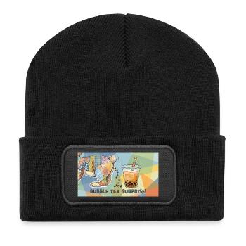 Cute Bunny Funny Boba Bubble Tea - Recycled Patch Beanie - black - Front