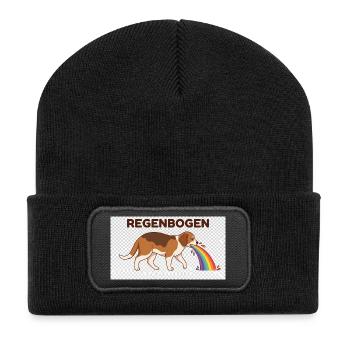 Beagle mit Regenbogenstrahl - Recycelte Patch Beanie - Schwarz - Vorne
