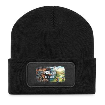 Frieden der Welt - Recycelte Patch Beanie - Schwarz - Vorne