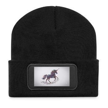 Glitzerndes Einhorn-Mosaik - Recycelte Patch Beanie - Schwarz - Vorne