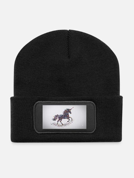 Glitzerndes Einhorn-Mosaik - Recycelte Patch Beanie - Schwarz