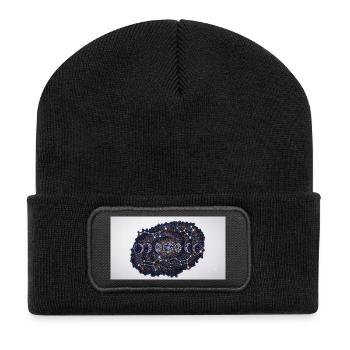 Mondphasen-Sternbild Mosaik - Recycelte Patch Beanie - Schwarz - Vorne