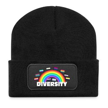 Diversity Regenbogen - Vielfalt Design - Recycelte Patch Beanie - Schwarz - Vorne