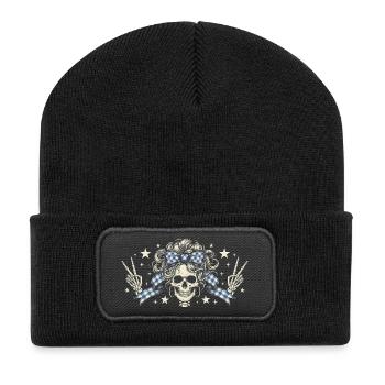 Skull with Plaid Band - Recycled Patch Beanie - black - Front