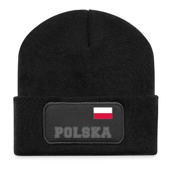 Polen Trikot Look – POLSKA mit Fahne bzw. Flagge - Recycelte Patch Beanie - Schwarz - Vorne