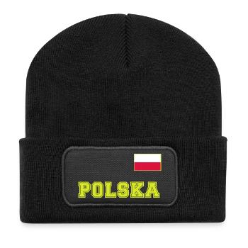 Polen Trikot Look – POLSKA mit Fahne bzw. Flagge - Recycelte Patch Beanie - Schwarz - Vorne
