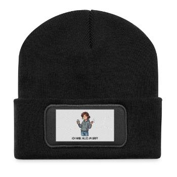 Ich habe alles im Griff / Zigarette und Energy  - Recycelte Patch Beanie - Schwarz - Vorne