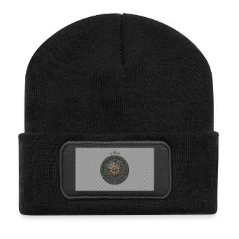 Steampunk Kompass-Zahnrad-Emblem - Recycelte Patch Beanie - Schwarz - Vorne