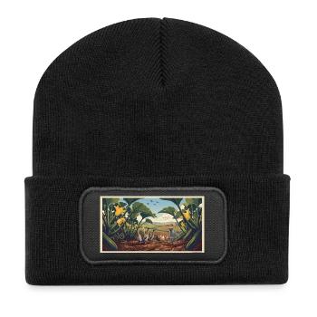 Hofleben Hühner Hund Felder - Recycelte Patch Beanie - Schwarz - Vorne