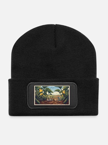 Hofleben Hühner Hund Felder - Recycelte Patch Beanie - Schwarz
