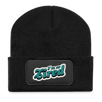 Ich bin so müde – im Retro-Stil - Recycelte Patch Beanie - Schwarz - Vorne