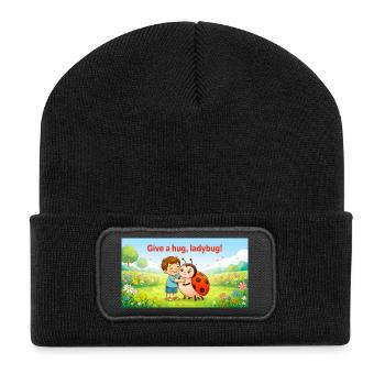 GIB EINE UMARMUNG, LADYBUG, - Recycelte Patch Beanie - Schwarz - Vorne